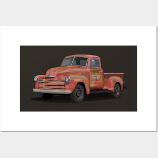 rusty red chevy pick up Posters and Art